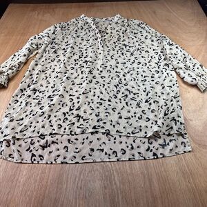 Umgee Leopard Print Boho Blouse Womens L Sheer Metallic Long Sleeve Top